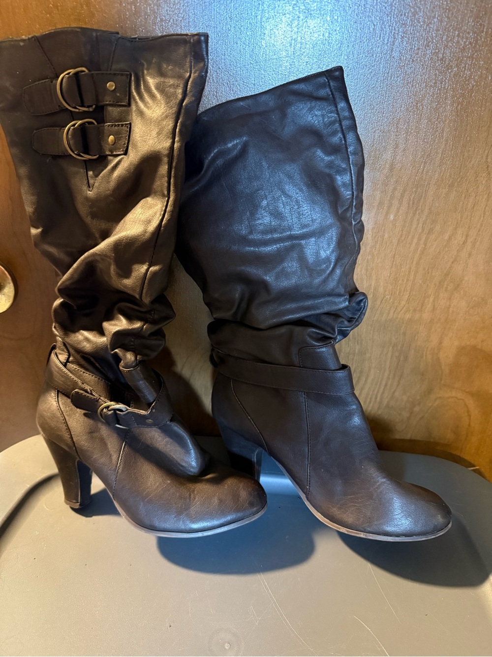 Women's Dark Brown High-Heel Slouch Boots